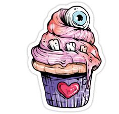 a sticker with an eyeball on top of a cupcake