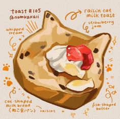 a drawing of a piece of bread with different toppings