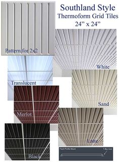 the different types of blinds are shown in various colors and sizes, including black, white, brown, blue