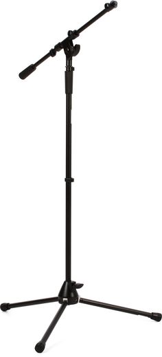 a microphone on a tripod is shown in front of a white background