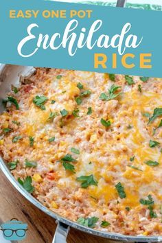 an easy one pot enchilada rice recipe in a skillet