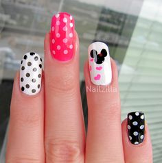 Minnie mouse nails Minnie Nails, Mouse Nail Art, Nail Design Video, Polka Dot Nails