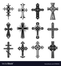 a set of different crosses in black and white - miscellaneous objects / objects clippings