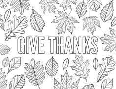 a coloring page with leaves and the words thank