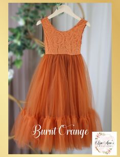 burnt orange flower girl dress in sleeveless mermaid style Burnt Orange Flower Girl Dresses, Orange Flower Girl, Fall Flower Girl Dresses, Dove Wedding, Western Themed Wedding, Long Flower Girl Dresses, Burnt Orange Weddings, Thanksgiving Wedding, Lace Back Dresses