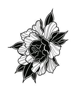 a black and white drawing of a flower