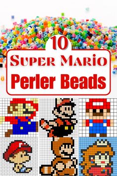 an image of the cover of 10 super mario perler bead book with images of different characters