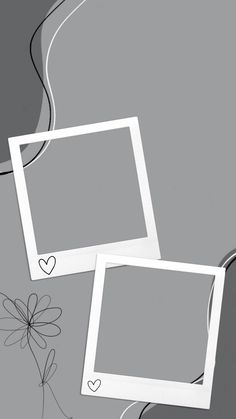 two frames with hearts on them sitting next to a flower