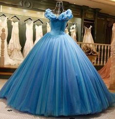 Off The Shoulder Ball Gown Tulle Quinceanera Dresses Sweep Train Gaun Abad Pertengahan, Princess Prom Dresses, Quinceanera Dresses Blue, Blue Ball Gowns, Bridal Ball Gown, Prom Dresses Gowns, Cinderella Dresses, Blue Ball, Princess Ball Gowns