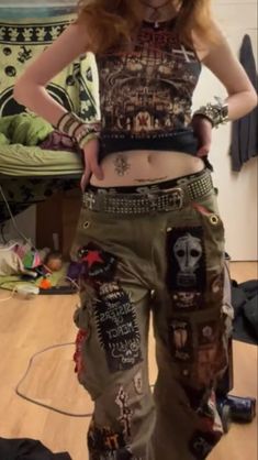 Trashcore Outfit, Grunge Cargo Pants For Alternative Fashion, Eco Punk Fashion, Crust Pants Punk, Distressed Punk Pants For Alternative Fashion, Grunge Patch Pants, Junk Punk, Crust Punk Fashion, Losercore Outfits