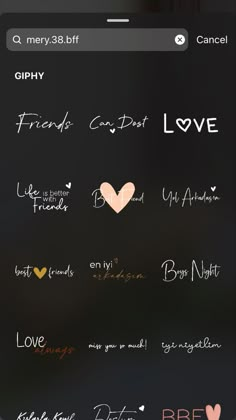 an iphone screen with the text love written on it and hearts drawn in different colors