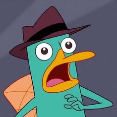 a cartoon character with an open mouth wearing a hat