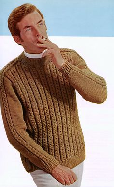 Knit this sporty pullover with our vintage pattern. Perfect for boating to baseball! Features fantastic cabling on the front and back, cable adds additional details on sleeves, up to the saddle shoulders, and a comfortable rolled crew neckline. Originally created with Mary Maxim worsted weight yarns, Starlette (140 yds per 2 oz skein) or Starmist (140 yds per 2 oz skein). With the wonderful array of worsted-weight yarns we offer today, including Mary Maxim Starlette, the possibilities are endles Mary Maxim, Pullover Pattern, Men's Pullover, Motif Vintage, Worsted Weight Yarn, Worsted Weight, Knit Pattern, Pullover Men, Pattern Books