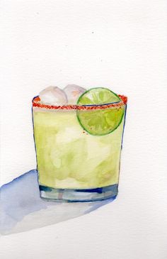 a watercolor painting of a limeade cocktail