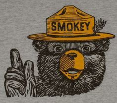 a bear wearing a fireman's hat with the word smokey on it