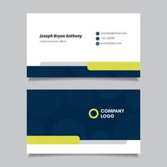 two business cards with blue and yellow circles on the bottom, one is for company logo