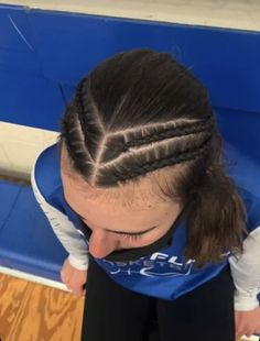 Softball Cornrows, Middle Part Cornrows, Sport Braids, Lax Hairstyles, Gymnastics Hairstyle, Wrestling Hairstyles, Lacrosse Hair, Football Hairstyles