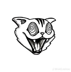 a black and white drawing of a cat's face