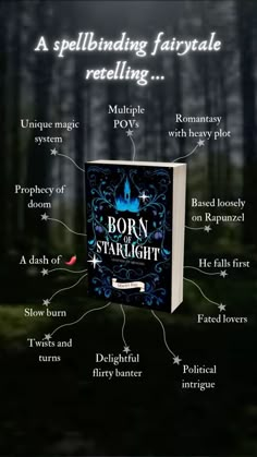 a book with the words born to starlight on it and an image of trees in the background