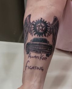 #Supernatural #supernaturaltattoo Deans Car, Supernatural Tattoo Ideas, Supernatural Nails, Tv Supernatural, Forearm Tattoo, Creative Tattoos