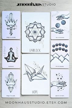 four cards with different designs on them