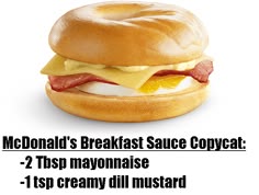 an advertisement for mcdonald's breakfast sauce copypaat with bacon and egg on a bagel