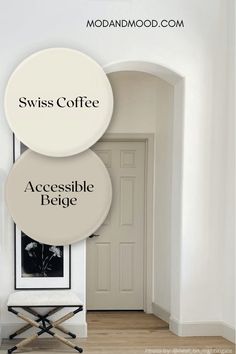 there are two signs that say swiss coffee and accessible fridge in the hallway with an open door