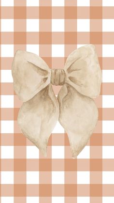 an illustration of a bow on a checkered tablecloth background in brown and white