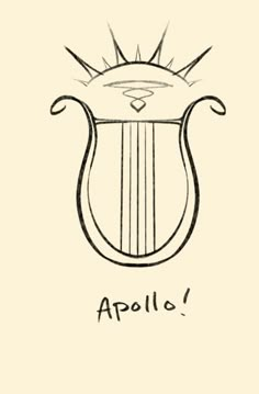 a drawing of an ancient lyre with the word apollo written below it