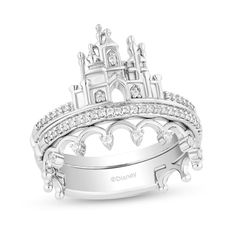 a white gold wedding ring set with princess's castle