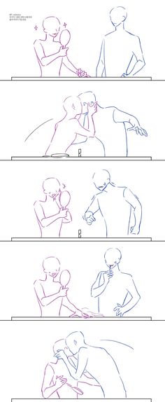 how to draw people in different poses for the same drawing style, from left to right