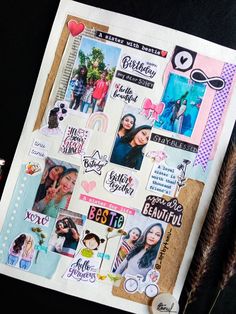 a scrapbook with pictures and stickers on it