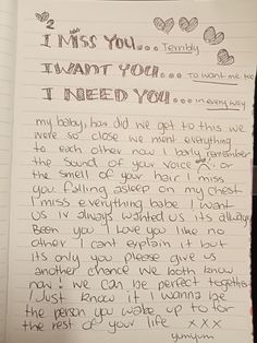 a handwritten letter to someone who is missing their baby