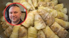 a man in a red circle is surrounded by food wrapped in plastic wrap and sitting next to him