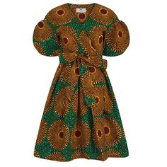 African print wrap midi dress with side pockets and self fabricated belt. Puff mid length sleeve, length measures 108cm from shoulder to floor aprox. 100% pure cotton. Machine washable 40 degrees Ankara Clothes, Ankara Print Dress, African Wear For Women, Animal Print Party, African Fashion Designers, Unique Jackets, Ankara Print, African Ankara, African Inspired Fashion