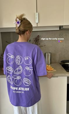 Purple Summer Tops With Graphic Design, Summer Purple Tops With Graphic Design, Summer Purple T-shirt With Logo Print, Summer Purple Logo Print T-shirt, Purple Graphic Design T-shirt For Summer, Summer Purple Graphic Design T-shirt, Purple Short Sleeve T-shirt For Everyday, Fruit T Shirt, Outfit Ideas Shirt