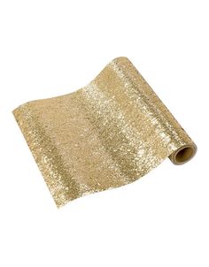 a roll of gold sequinized paper on a white background