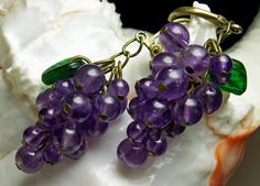 Dark Amethyst Purple Grape Dangle Earrings Grape Jewelry, Wirework Jewelry Tutorials, Purse Charms Diy, Wine Bottle Charms, Dark Amethyst, Earring Styles, Beaded Earrings Tutorials, Geek Jewelry