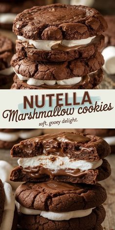 Thick Nutella Marshmallow Cookies with Fudgy Layers Marshmallow Cookie Recipes, Nutella Filling, Baking Mix Recipes, Marshmallow Cookies, Cookies And Candy, Cake Studio, Nutella Recipes, Whoopie Pies, Cookie Bar Recipes