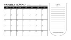 a printable calendar with the month planner in black and white, on a white background