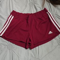 Never Worn Adidas Pacer 3 Stripes Slim Fit Knit Shorts. Smoke Free Home. Casual Stretch Athletic Shorts With Three Stripes, Adidas Red Workout Bottoms, Adidas Stretch Casual Shorts, Adidas Casual Stretch Shorts, Casual Adidas Shorts With Stretch, Shorts Adidas, Adidas Track, Track Shorts, Adidas Shorts