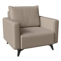 a beige leather chair with black legs on an isolated white background