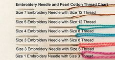 the instructions on how to crochet needles are shown in different colors and sizes