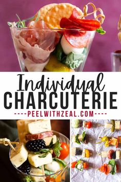 several different types of appetizers with the words individual charcuterie