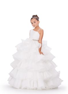 This Ashley Lauren Kids 8217 Long Ruffle Layer Girls Pageant Ballgown Bow Crystal Belt Gown is perfect for any special occasion! Elegantly crafted with an organza ball gown silhouette and one shoulder bustier, this dress also features beaded details along the waist line and luxurious ruffles throughout the skirt. The waistband and shoulder strap are both beaded for added glam. One shoulder Sizes: 12 Colors: Aqua White Ruffle Dress Long, Pageant Dresses For Kids, Comunion Dresses, Comunion Dress, Organza Ball Gown, Pageant Life, Kids Pageant, Gown Silhouette, Ashley Lauren