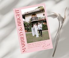 a pink wedding card with the words married and bridal on it