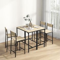 This 3-piece Counter set from HOMCOM offers you a great place to entertain your friends or family for a dinner or wine night in the comfort of your own indoor or outdoor space. This table set features a wide bar table and 2 matching high-back stools that tuck neatly underneath the table when not in use. Stylish and practical, this dining bar set a great addition to enhance your current home decor! Table With Bar Stools, Counter Height Kitchen Table, Pub Table And Chairs, Rectangle Kitchen Table, Breakfast Table Setting, Bar Table Set, Bar Table And Stools, Industrial Dining Table, Farmhouse Dining Chairs