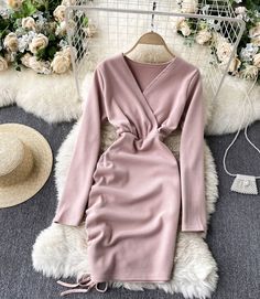 Stylish v neck long sleeve dress short dressFabric: blendedColor: pink, blackSize(cm): S, Mlength 80 bust 90-110 waist 70-80 sleeve length 58length 81 bust 94-114 waist 74-84 sleeve length 59For more pictures of the dress, please contact us, thank you. Long Sleeve V-neck Dress For Date Night In Fall, Chic Long Sleeve V-neck Dress For Fall, Trendy Winter V-neck Mini Dress, Fitted Long Sleeve V-neck Dress For Winter, Elegant V-neck Mini Dress For Winter, Fitted Long Sleeve V-neck Dress In Solid Color, Long Sleeve V-neck Dress For Fall, Fitted Pink V-neck Dress, Pink Solid Color Dress For Fall