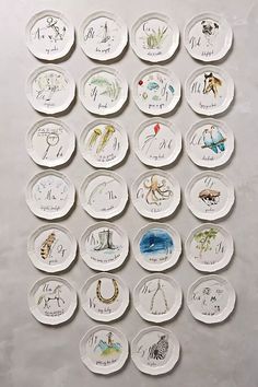 a group of plates with different designs and names on them are arranged in a circle