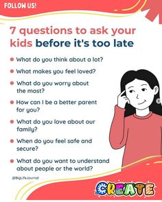 a girl talking on her cell phone with the text 7 questions to ask your kids before it's too late